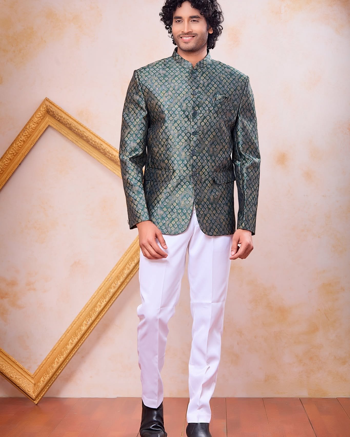Elevate your ethnic style with this stunning Designer Green Jodhpuri Suit